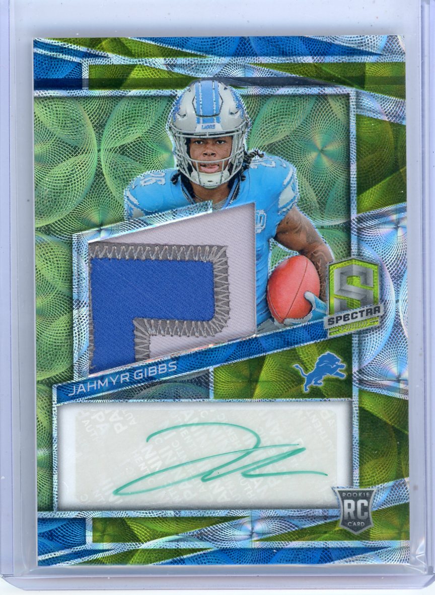 Jahmyr Gibbs 2023 Panini Spectra Neon Green Scope Prizm RPA #'d 02/35