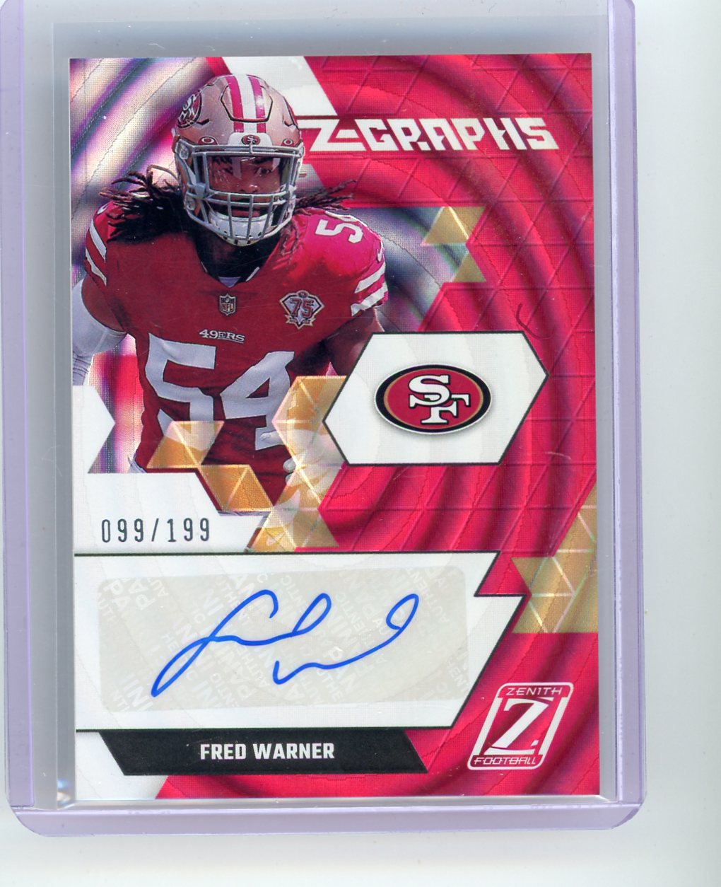 Fred Warner 2021 Panini Zenith Football Z-Graphs Auto #'d 099/199