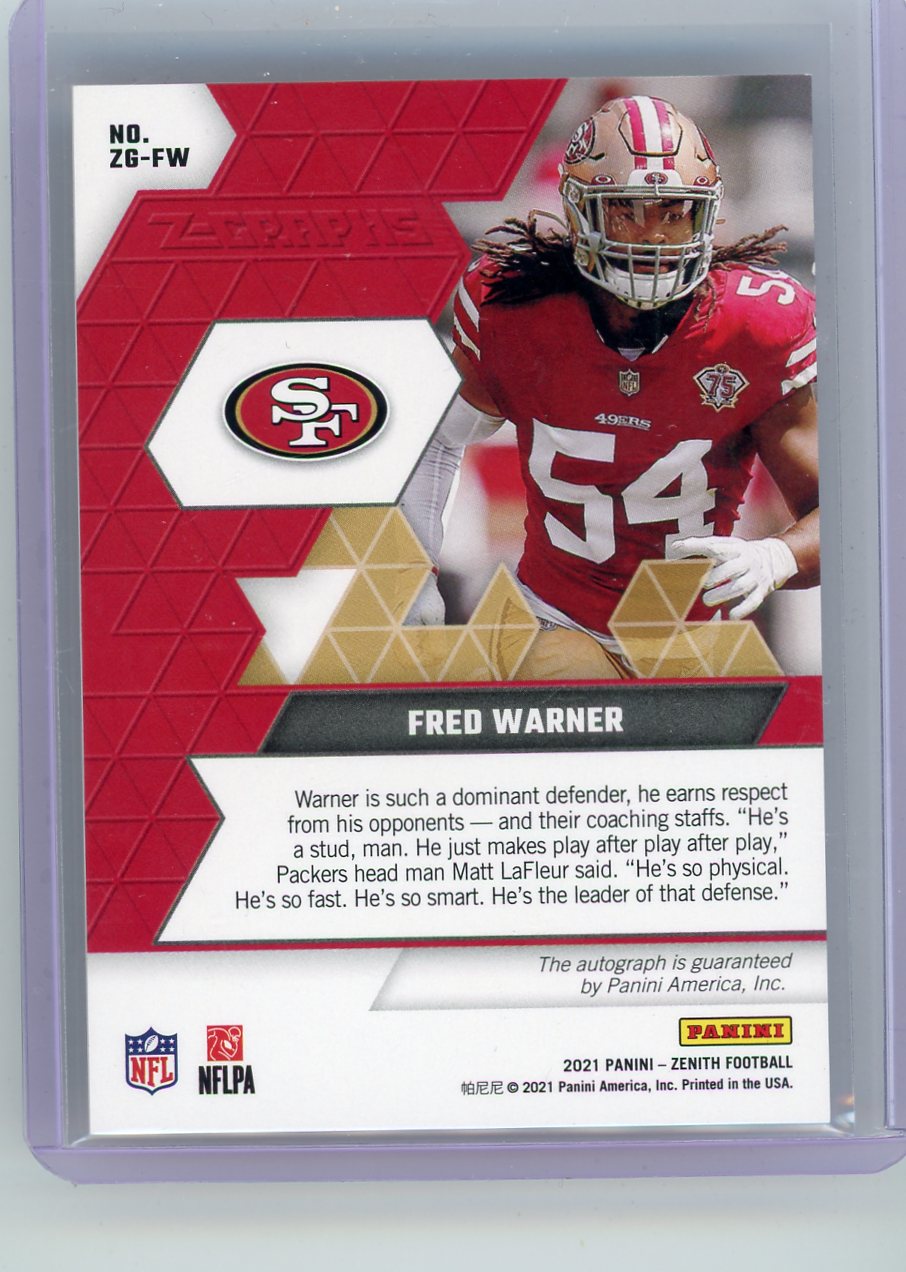 Fred Warner 2021 Panini Zenith Football Z-Graphs Auto #'d 099/199