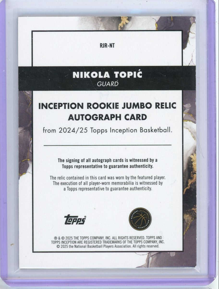 Nikola Topic 2024-25 Topps Inception Rookie Jumbo autograph relic #'d 05/10
