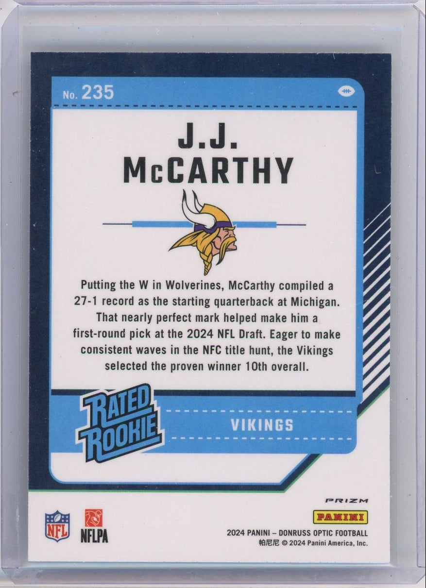 J.J. McCarthy 2024 Panini Donruss Optic Rated Rookie Holo