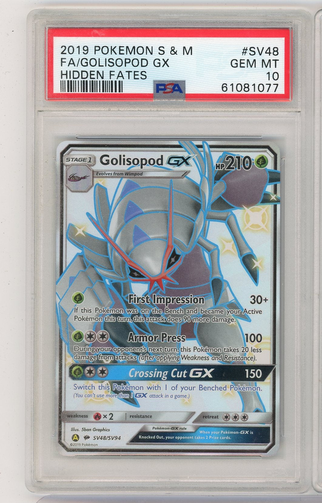 Golisopod GX Pokémon Hidden Fates Ultra Rare #SV48/SV94 PSA 10