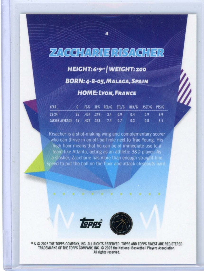 Zaccharie Risacher 2025 Topps Finest gold ref. rookie card #'d 39/50