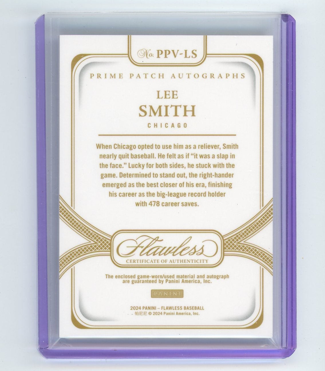Lee Smith 2024 Panini Flawless Prime Patch autograph silver #'d 19/20