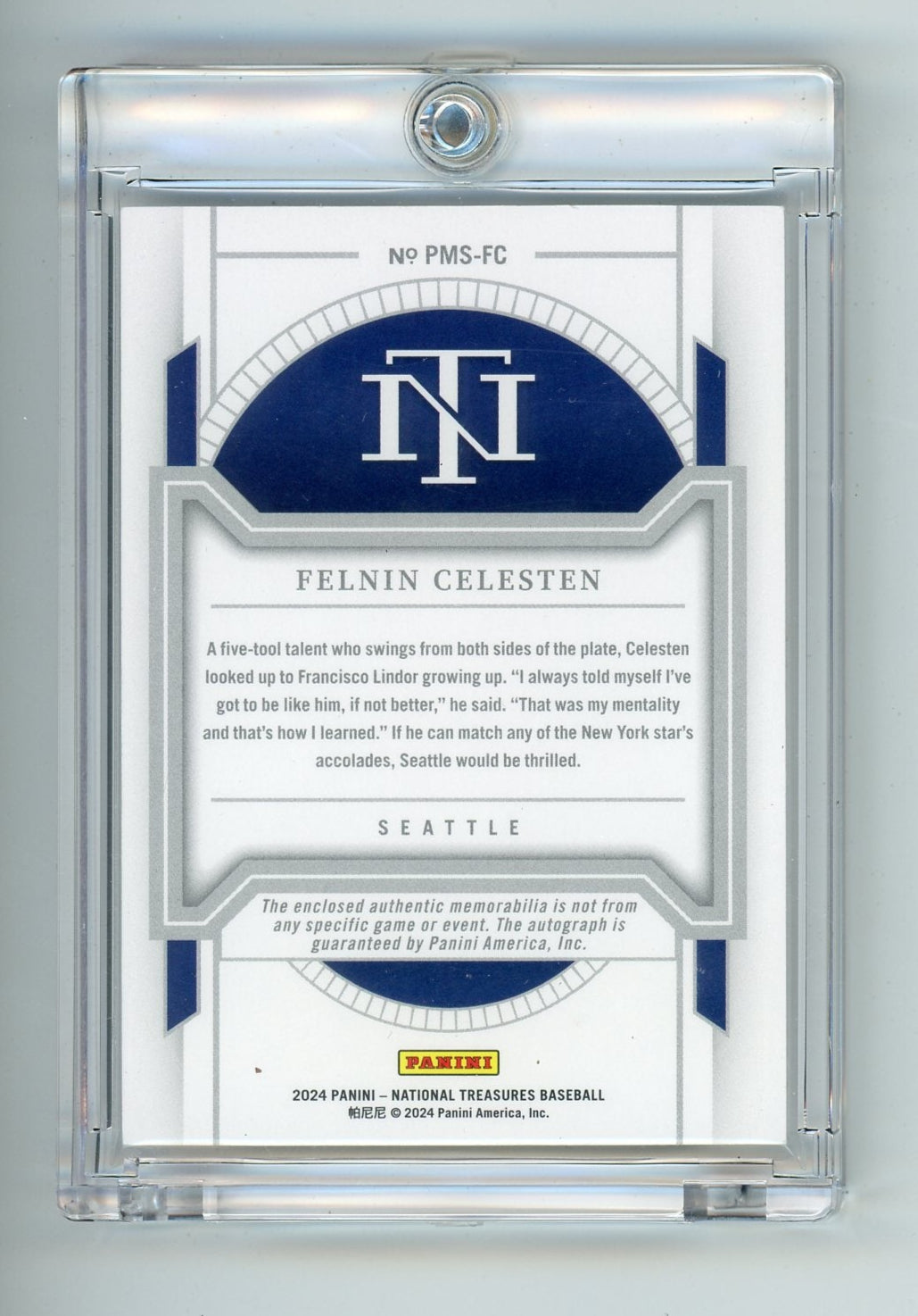 Felnin Celesten 2024 Panini National Treasures patch autograph #'d 35/49