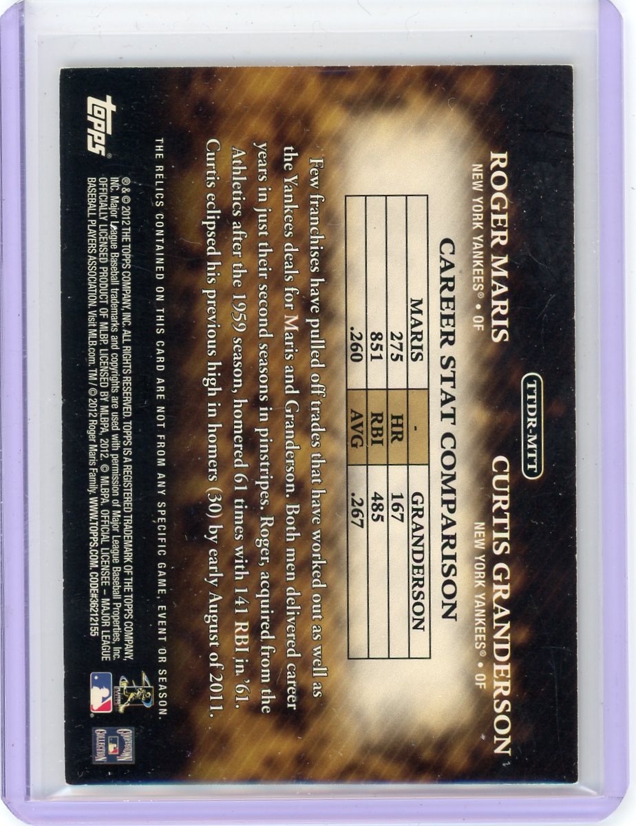 Roger Maris Curtis Granderson 2012 Topps Timeless Talents dual bat/jersey relic #'d 02/50