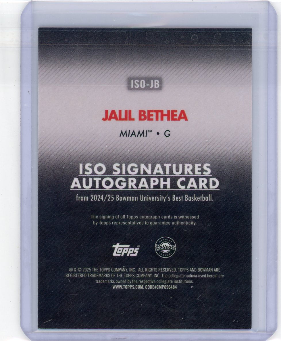 Jalil Bethea 2024-25 Bowman U Best ISO Signatures Auto Gold Geometric #'d 21/50