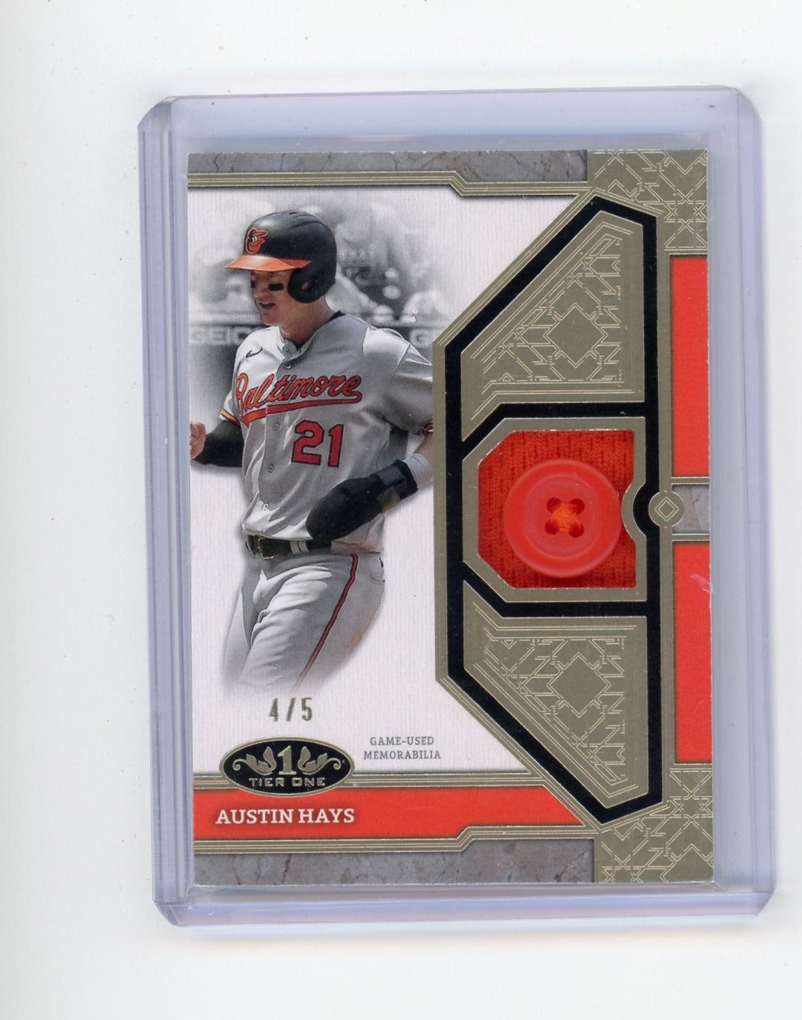 Austin Hays 2024 Topps Tier One Button Relic #'d 4/5