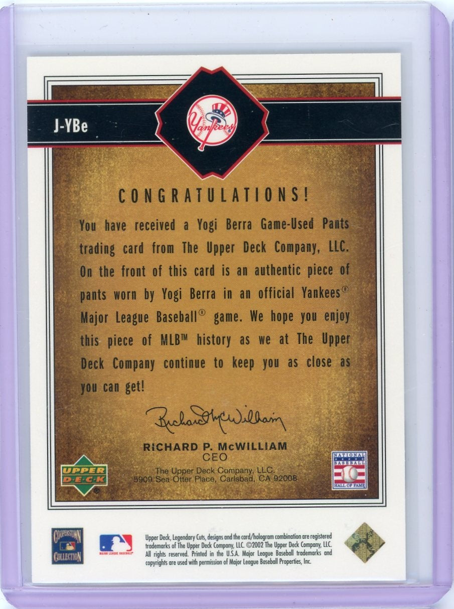Yogi Berra 2002 SP Legendary Cuts Game Used Relic #J-YBe