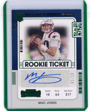 Mac Jones 2021 Panini Contenders Rookie Ticket autograph green #'d 01/10