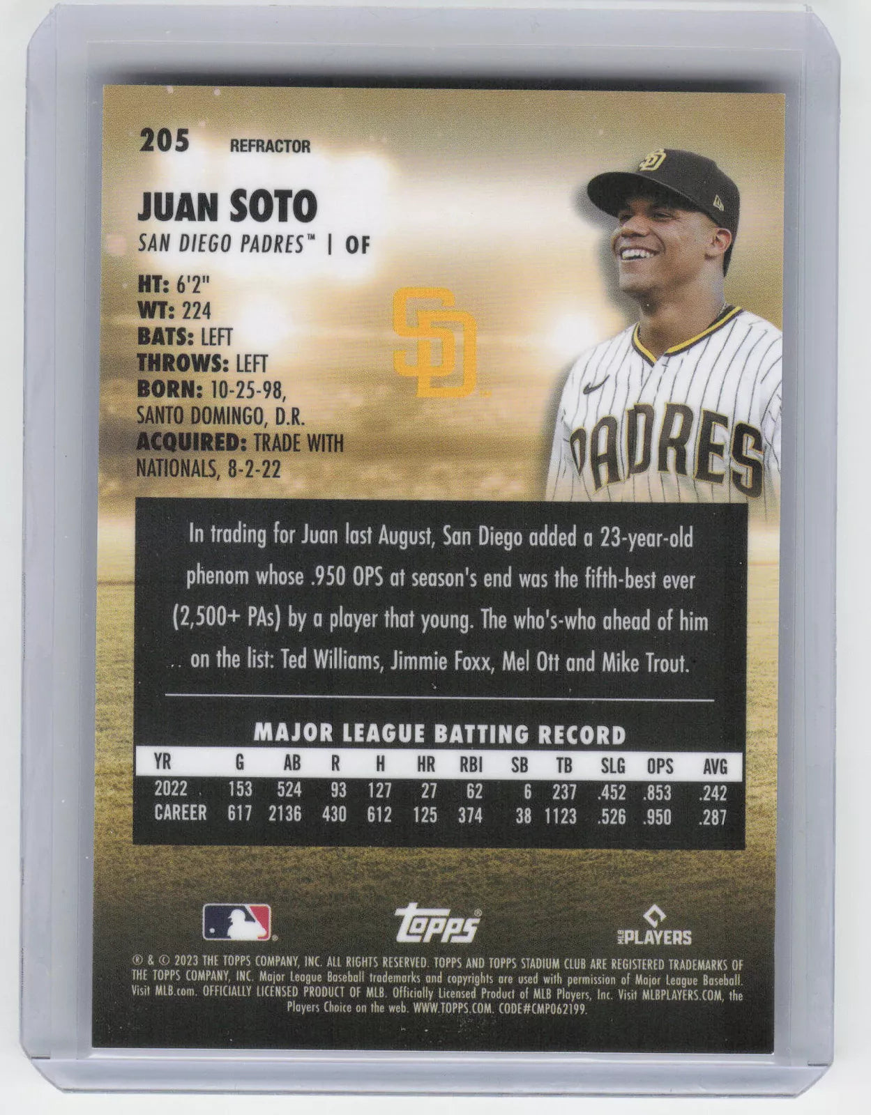 Juan Soto 2023 Stadium Club #205 Chrome Refractor