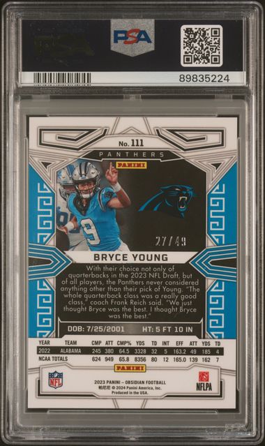 Bryce Young 2023 Panini Obsidian Electric Etch orange prizm rc #'d 27/49 PSA 10