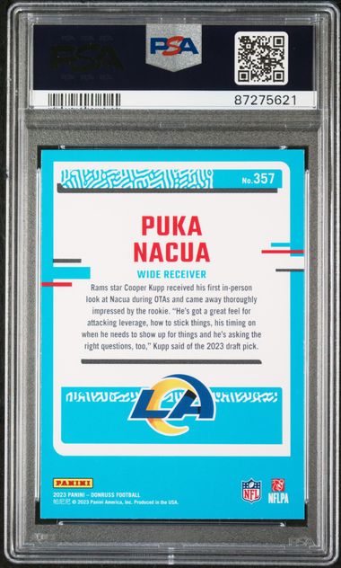 Puka Nacua 2023 Panini Donruss rookie card PSA 10