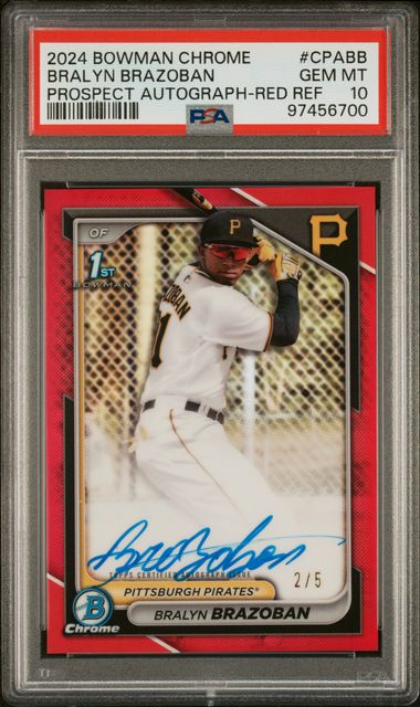 Bralyn Brazoban 2024 1st Bowman Chrome autograph red ref. #'d 2/5 PSA 10