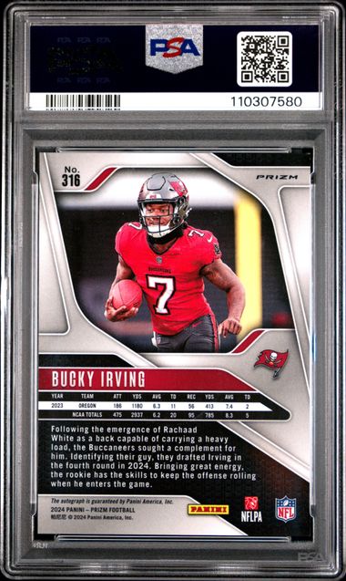 Bucky Irving 2024 Panini Prizm autograph pink prizm rookie card PSA 10