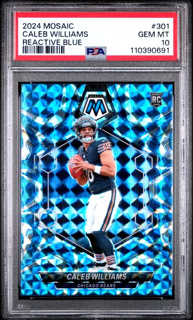 Caleb Williams 2024 Panini Mosaic Reactive Blue prizm rookie card PSA 10