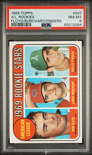 AL Rookies Bob Floyd Larry Burchant Rollie Fingers 1969 Topps #597 PSA 8
