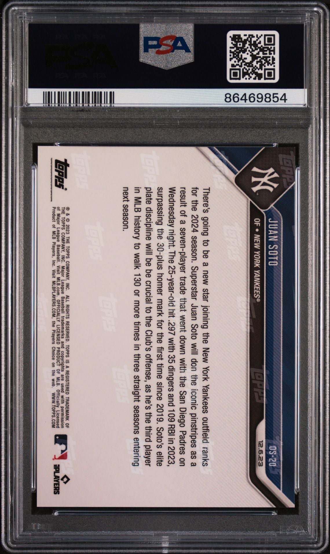 2023 Topps Now Juan Soto Traded Card PSA 10