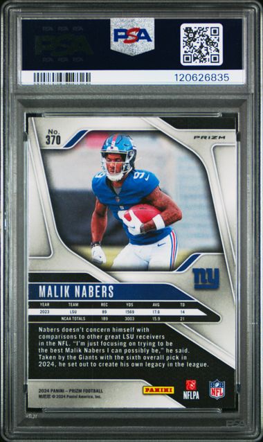Malik Nabers 2024 Panini Prizm Lazer Prizm Rookie PSA 10