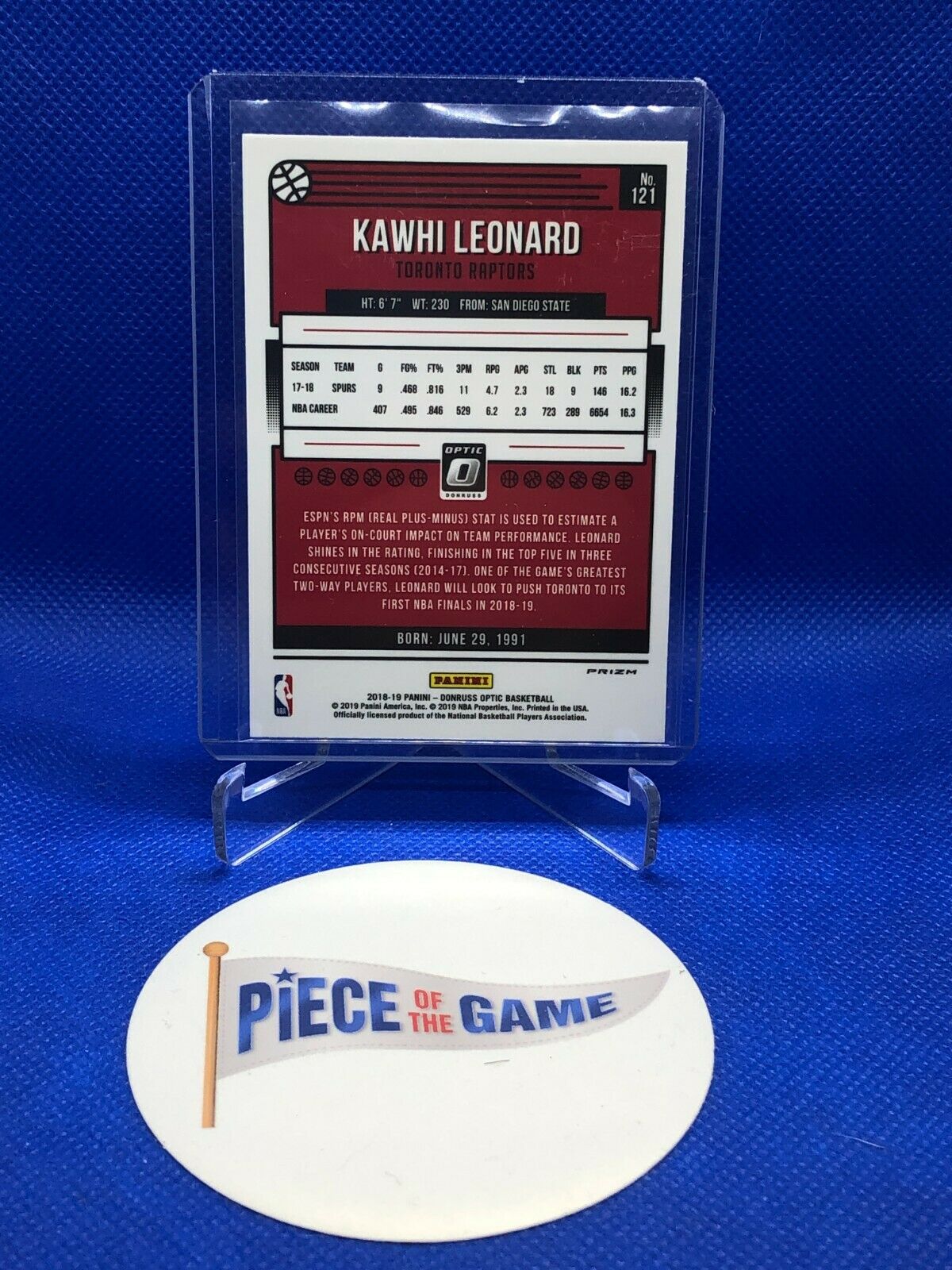 2018-19 DonRuss Optic Basketball Kawhi Leonard Blue Velocity Prizm #121