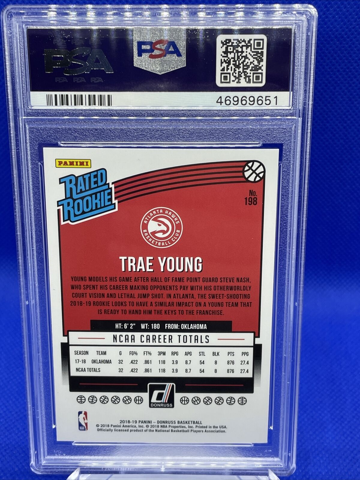 Trae Young 2018-19 Panini Donruss #198 Rookie Card RC PSA 9 MINT Atl Hawks