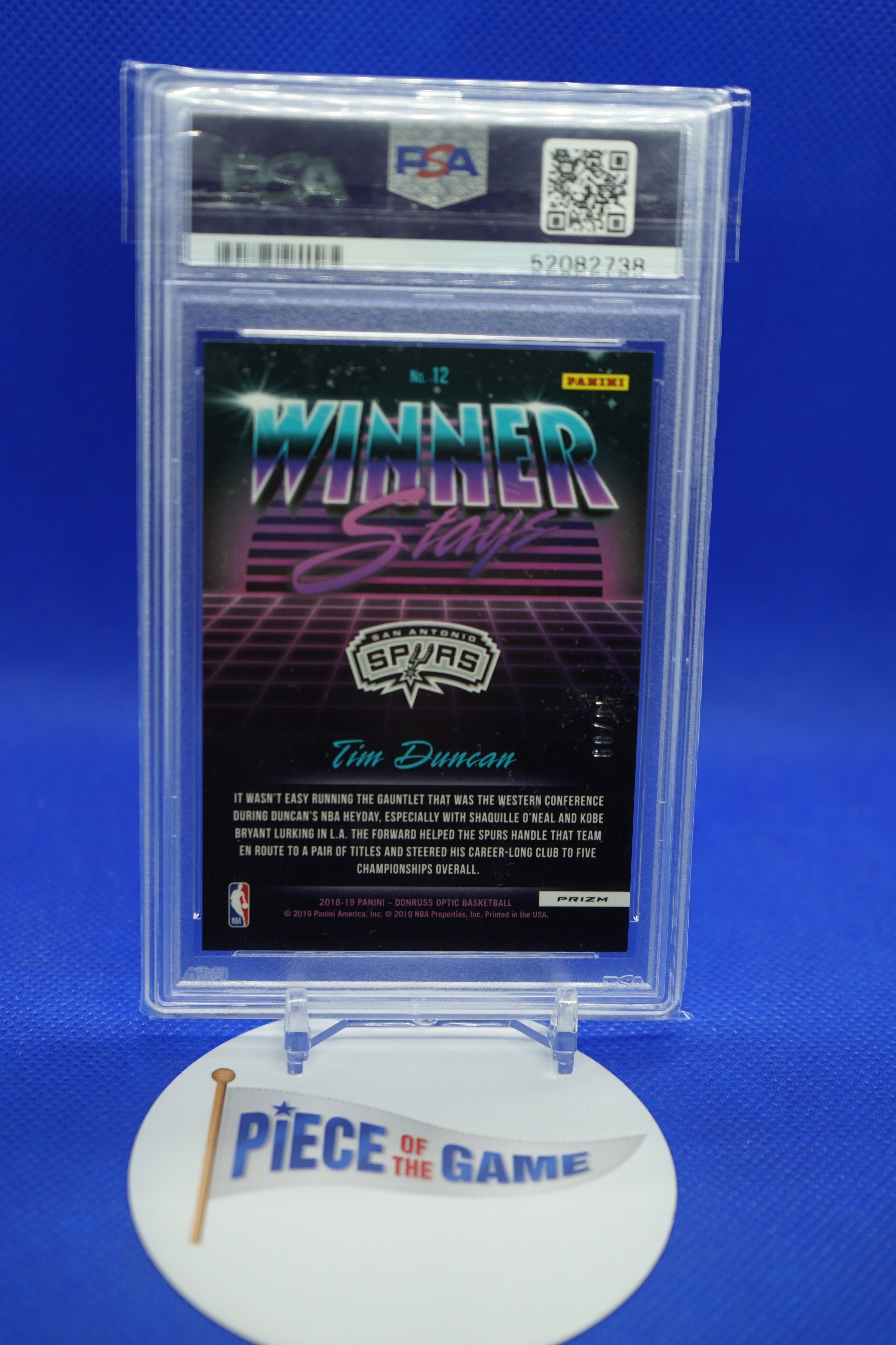 2018 Panini Donruss Optic Winner Stays Blue Tim Duncan #'d 68/85 PSA 9