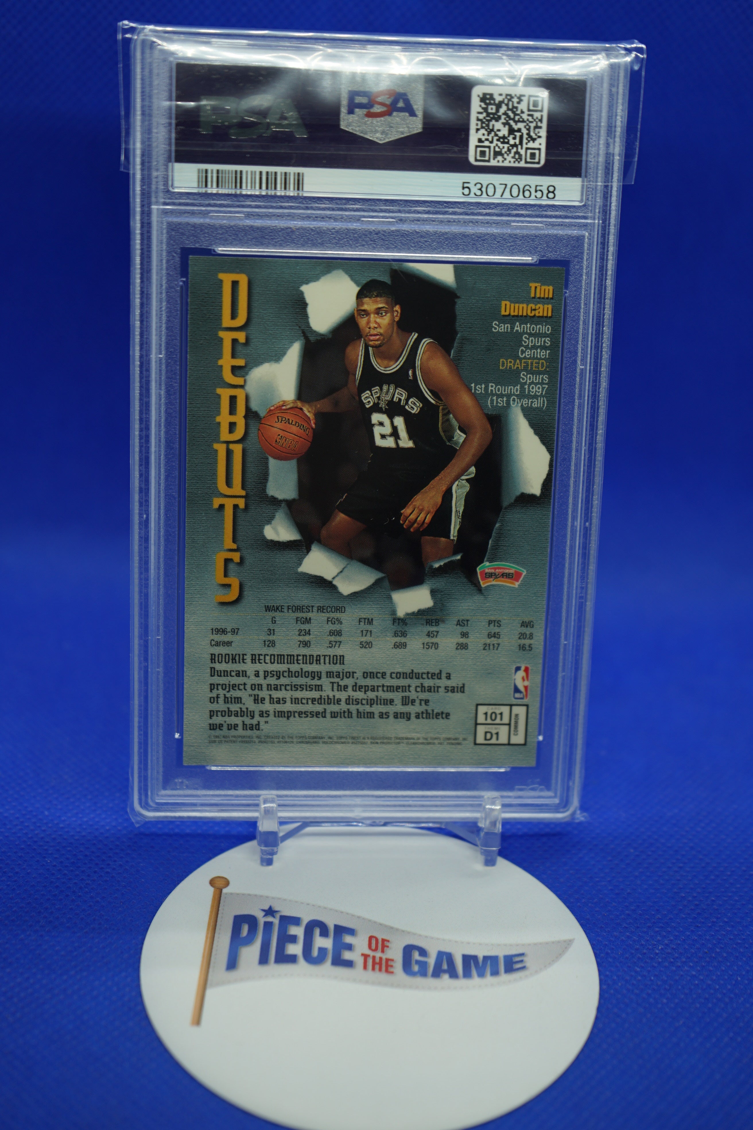 1997 Topps Finest W/ Coating Tim Duncan PSA 10