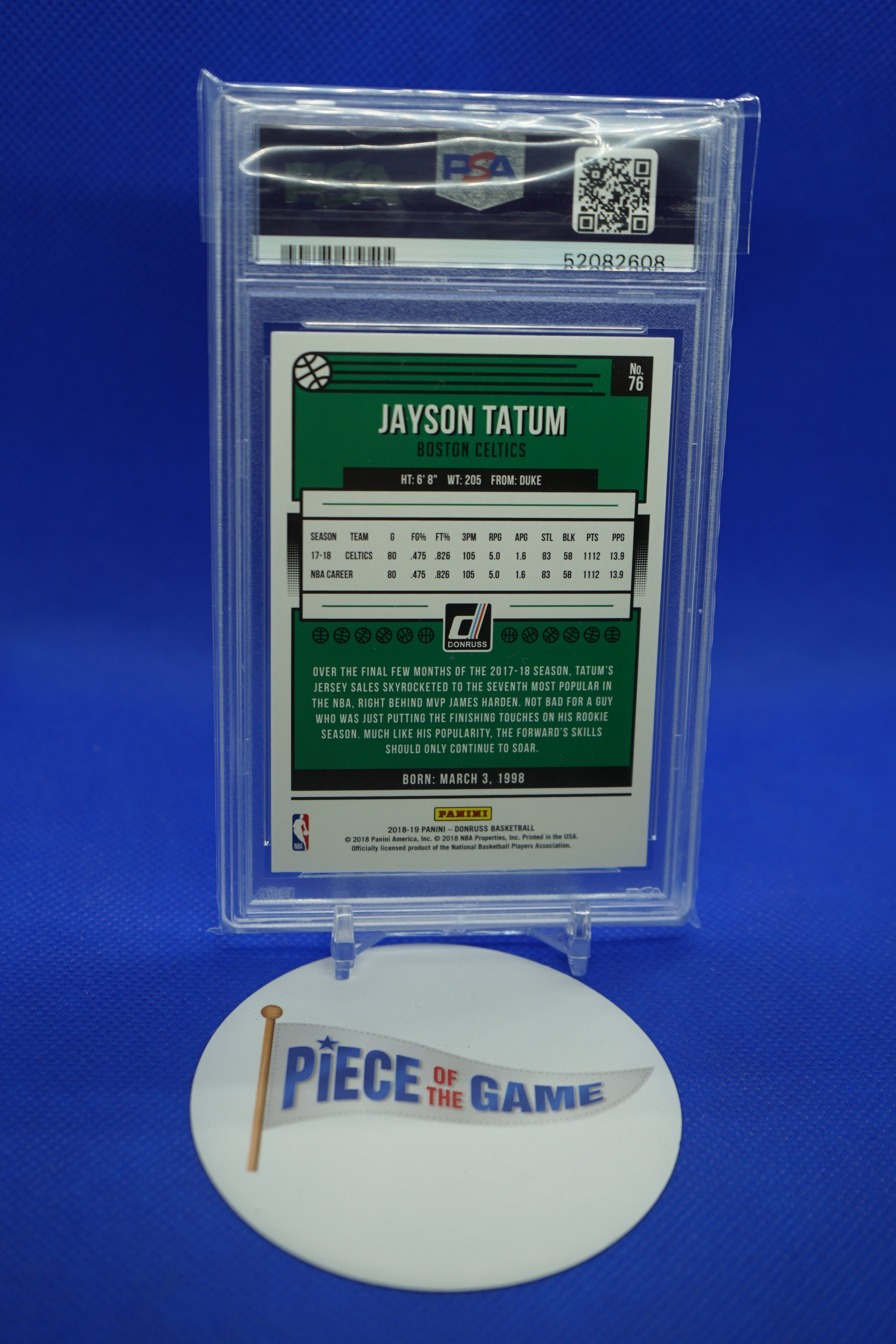 Jayson Tatum 201819 Panini Donruss Green/Yellow Laser PSA 9