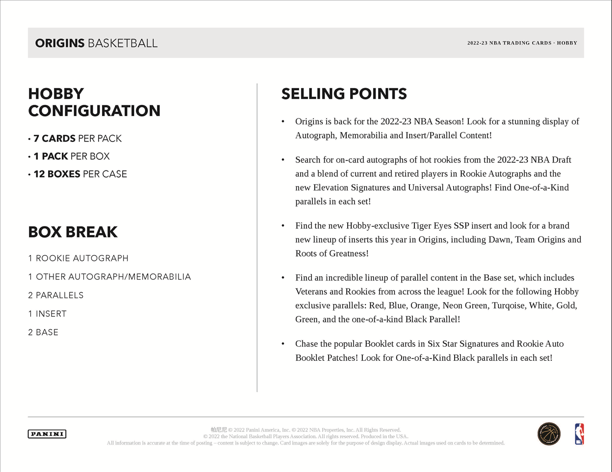 2022-23 Panini Origins Basketball Hobby Box