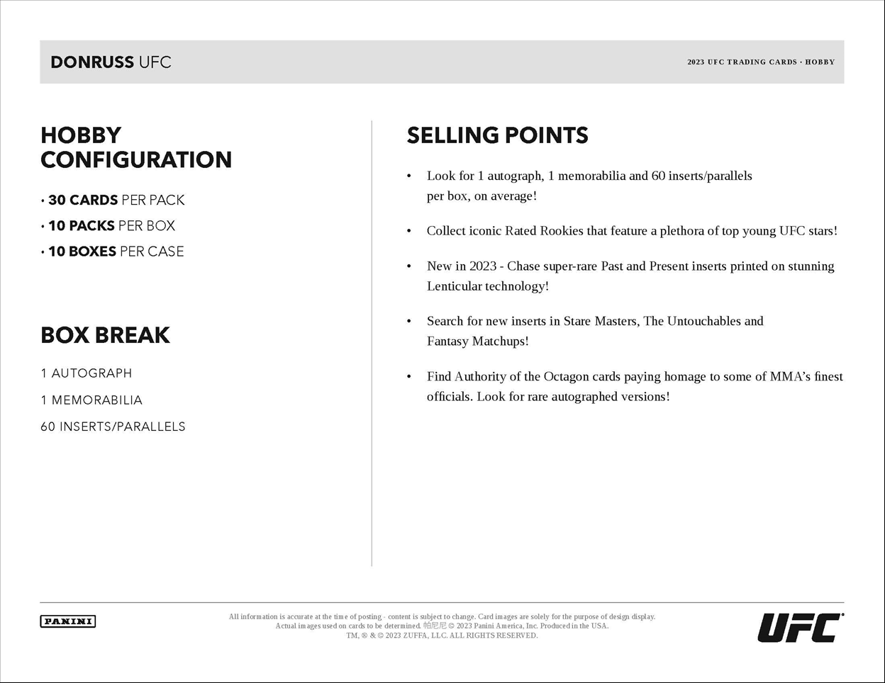 2023 Panini Donruss UFC Hobby 10 Box Case