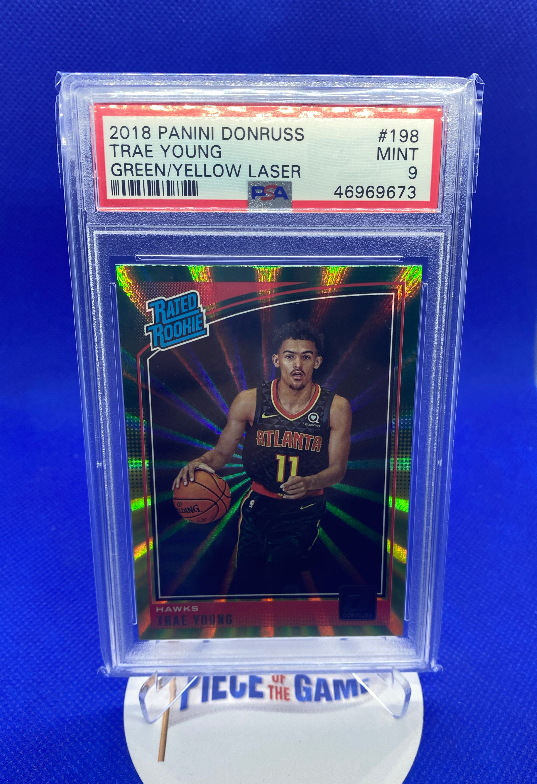 2018 Panini Donruss Green/Yellow Laser Trae Young PSA 9 #198