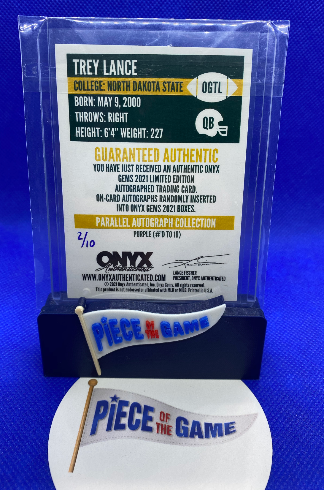 2021 Onyx Gems Trey Lance black autograph #'d 2/10, #'d 1/10