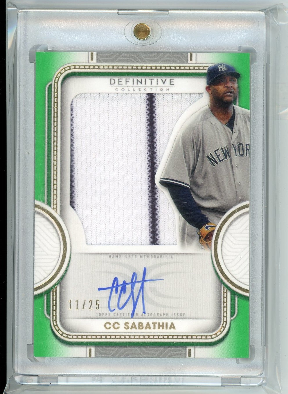 CC Sabathia 2022 Topps Definitive Collection Autographed Relic Collection  Green #'d 11/25