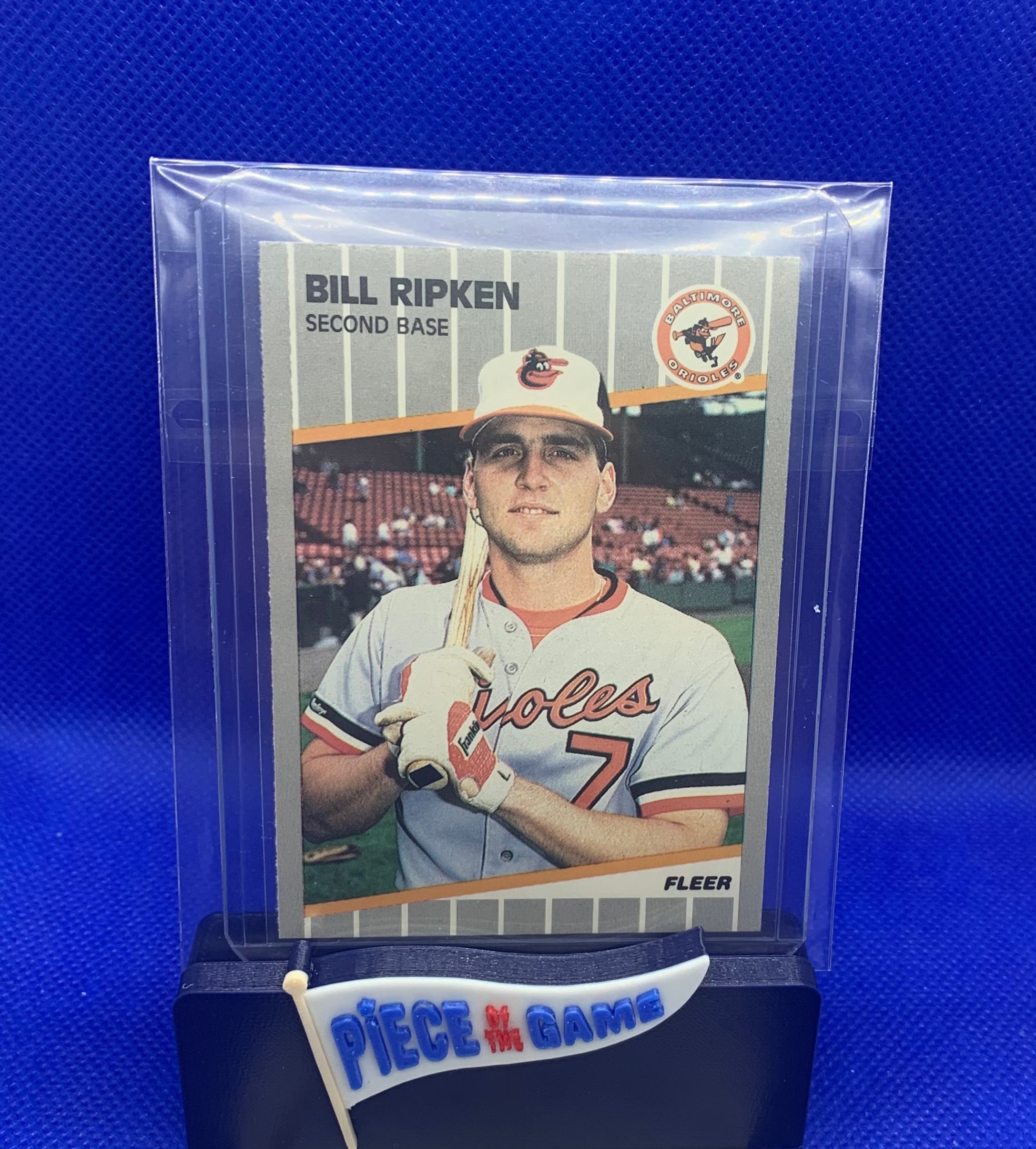 1989 Bill Ripken Fleer baseball card. The bottom of the bat says