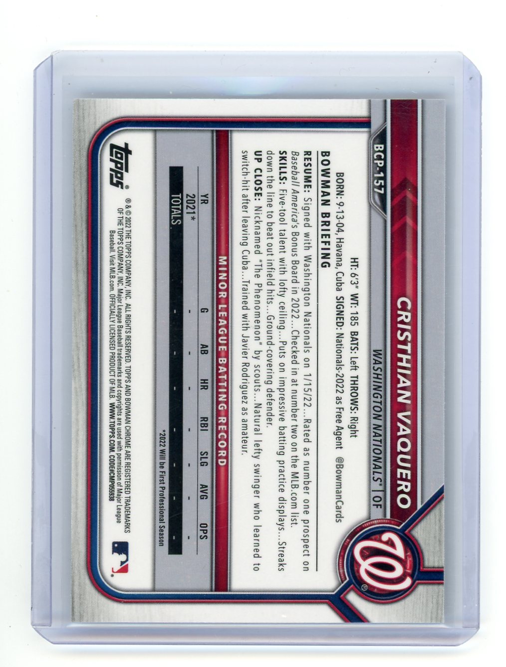 Cristhian Vaquero 2022 Bowman Chrome Mojo 1st #BCP-157