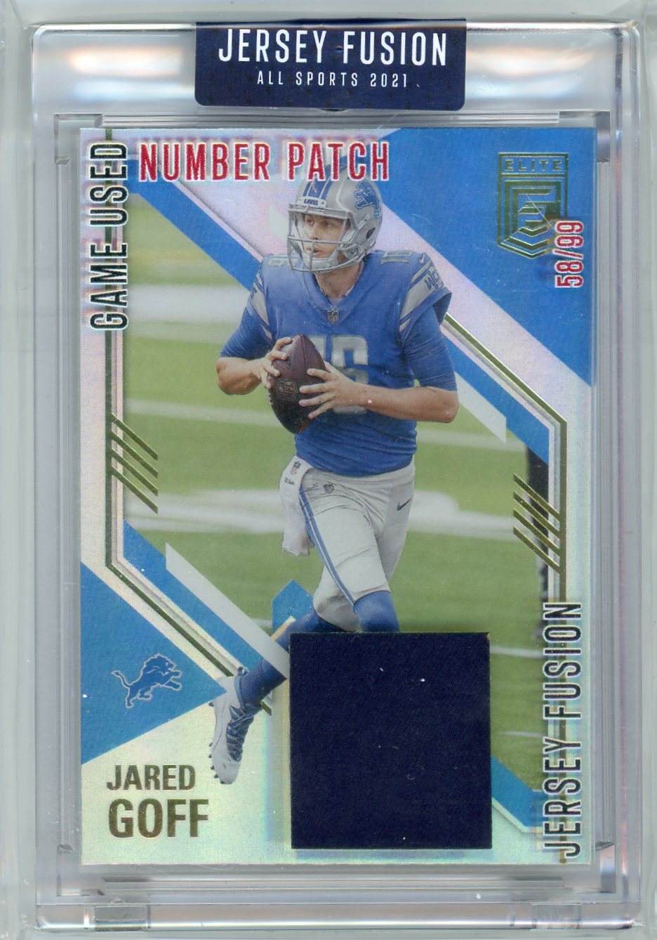 Jared Goff Jersey Fusion Game Used Number Patch 58/99 – Piece Of