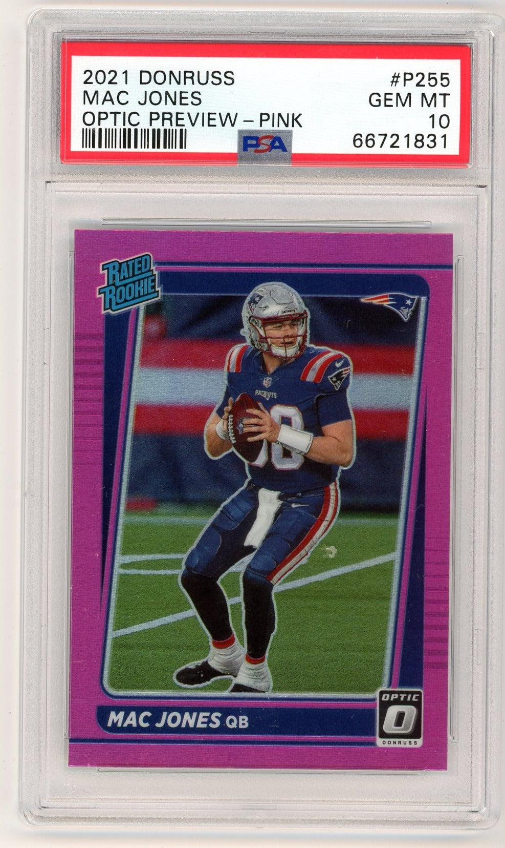 Mac Jones 2021 Optic Preview Rated Rookie Pink PSA 10