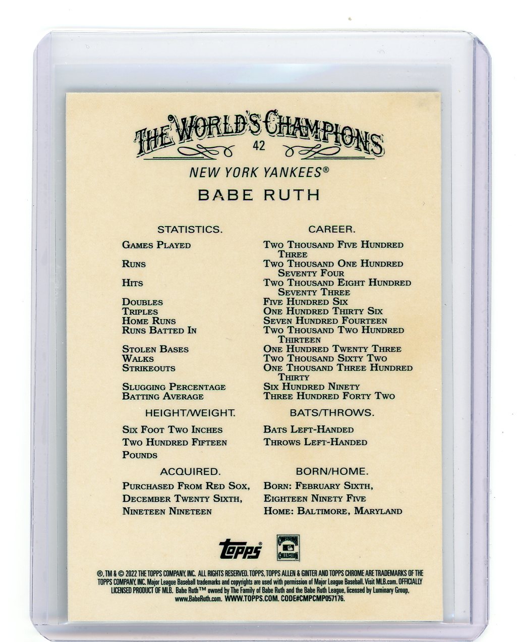 Babe Ruth 2022 Topps Chrome Allen & Ginter