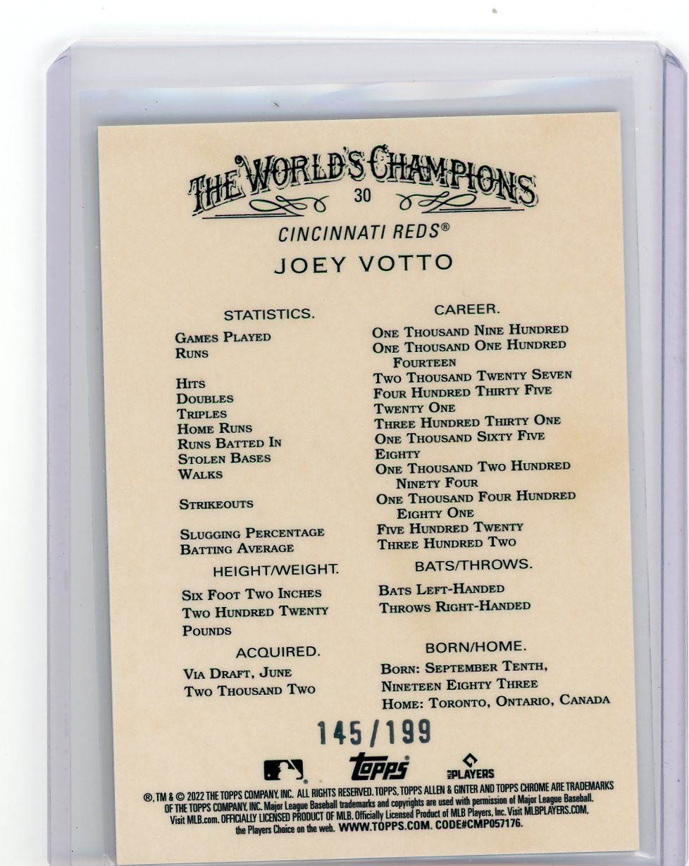 Joey Votto 2022 Topps Chrome Allen & Ginter Magenta Refractor #'d 145/199