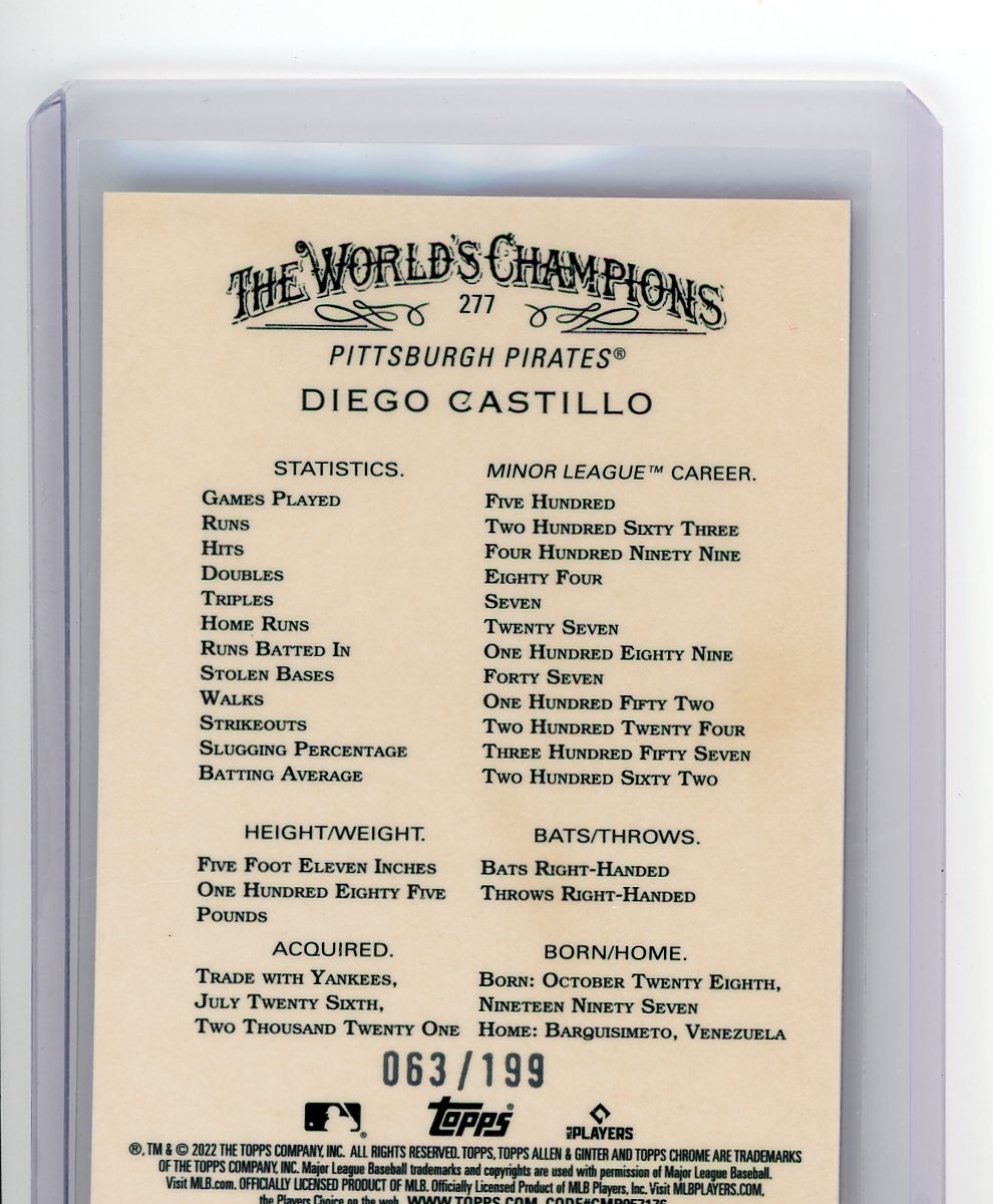 Diego Castillo 2022 Topps Chrome Allen & Ginter Magenta Refractor #'d 063/199