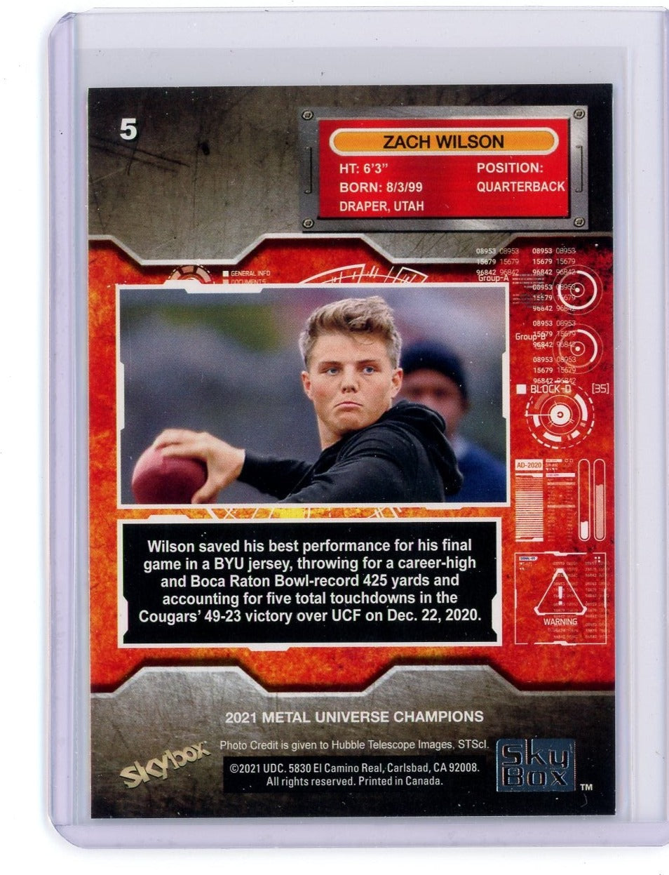 Zach Wilson 2021 Upper Deck SkyBx Metal Universe Champions holo #5