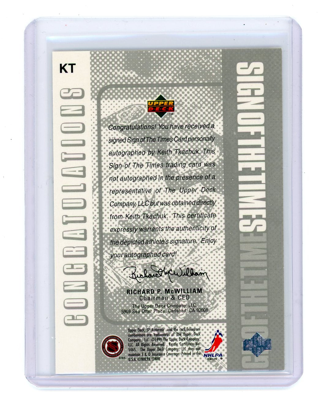 Keith Tkachuk 1998 SP Authentic Sign of the Times Autograph