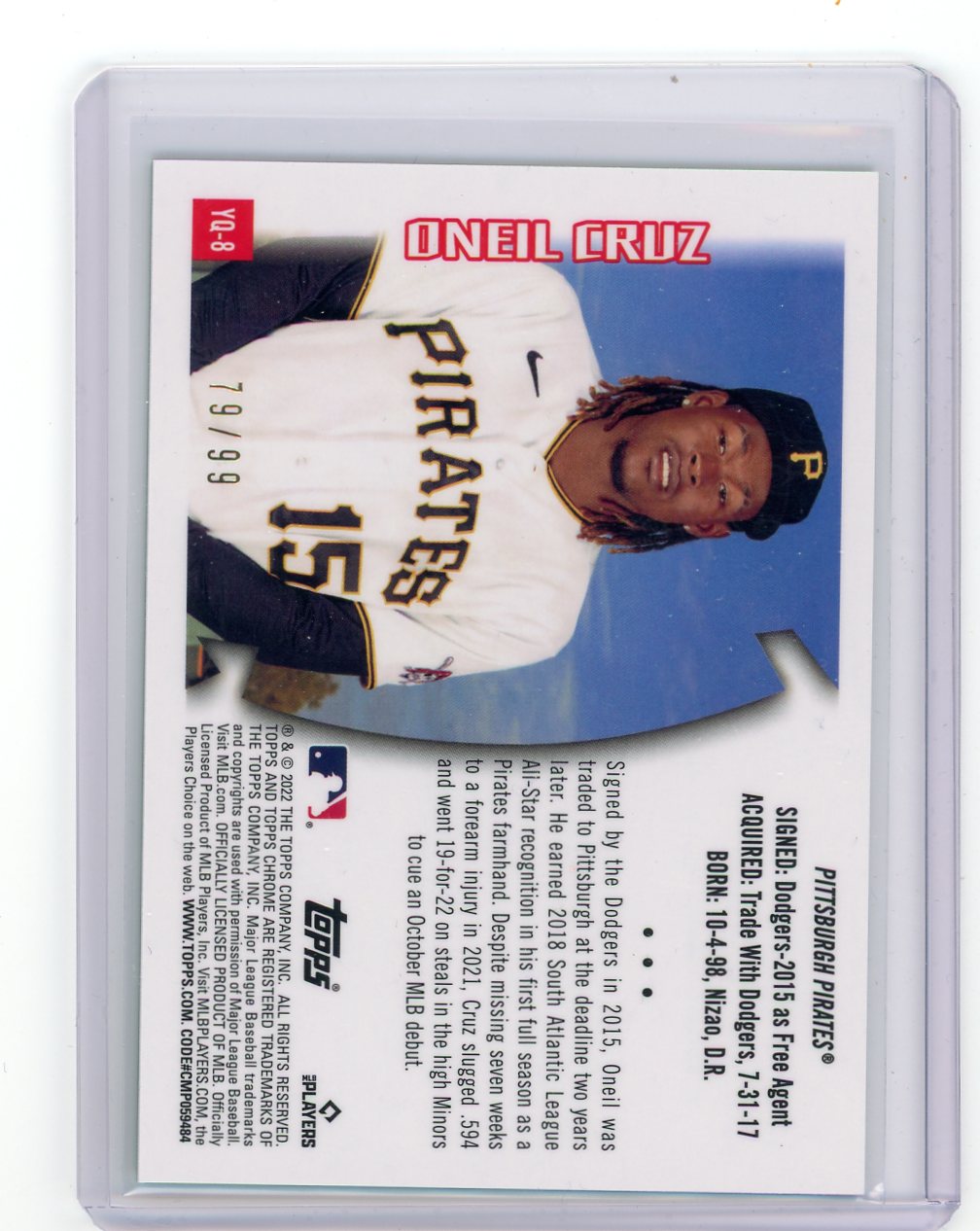 Oneil Cruz 2022 Topps Chrome Youthquake Green Refractor #'d 79/99