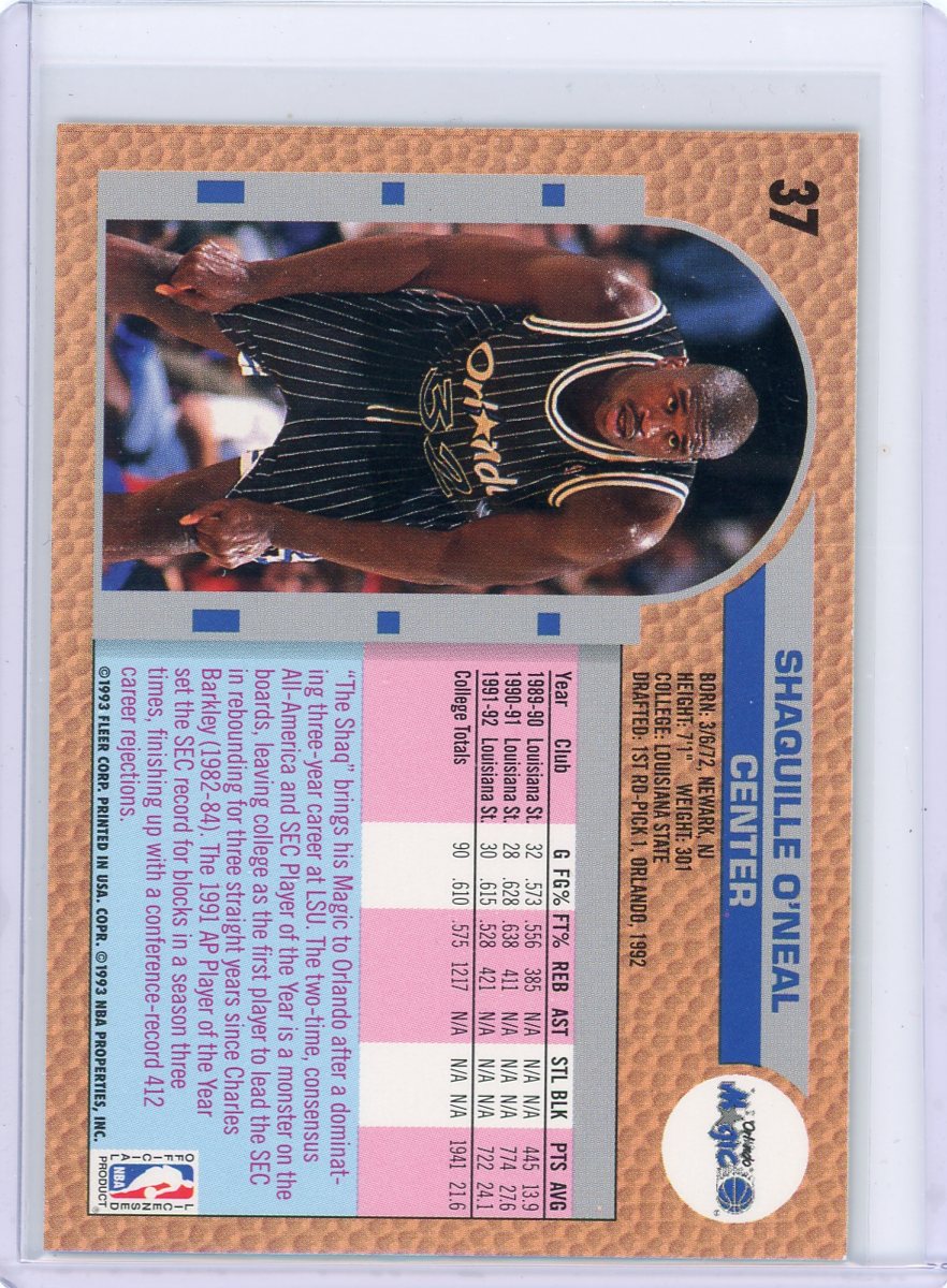 Shaquille O'Neal 1992-93 Fleer rookie