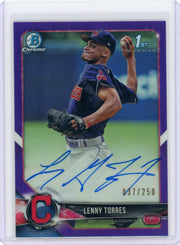 2018 Bowman Chrome 1st Purple Lenny Torres Auto Cleveland Indians /250