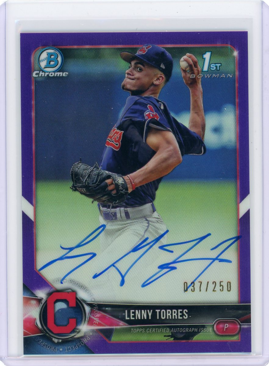 2018 Bowman Chrome 1st Purple Lenny Torres Auto Cleveland Indians /250