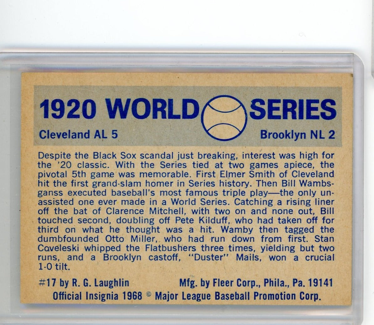 Indians vs. Dodgers 1920 World Series 1968 Fleer #17