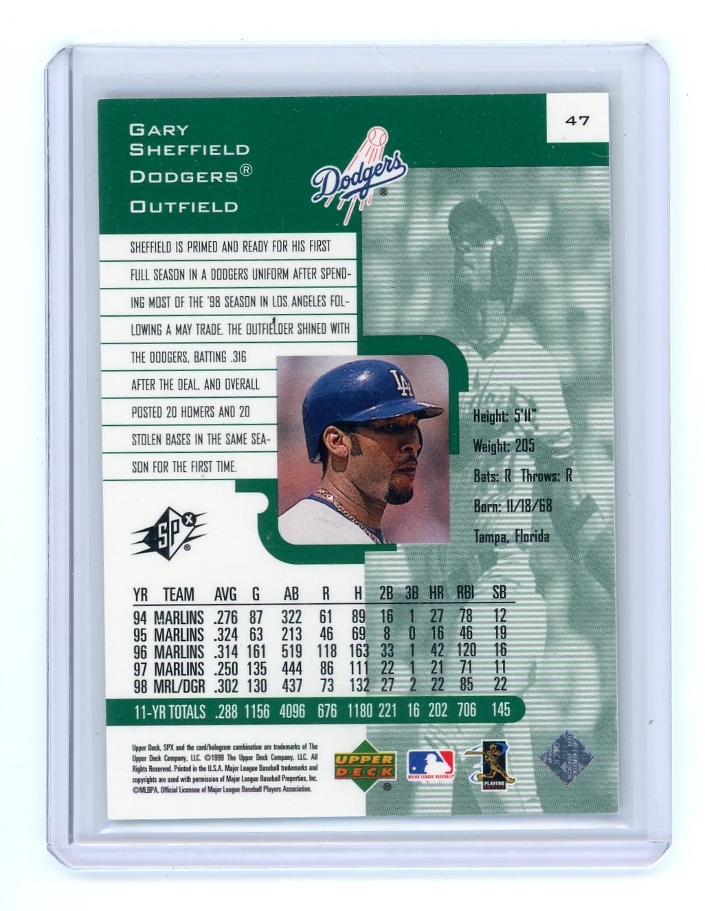 Gary Sheffield 1999 Upper Deck SPx Radiance #'d 42/100