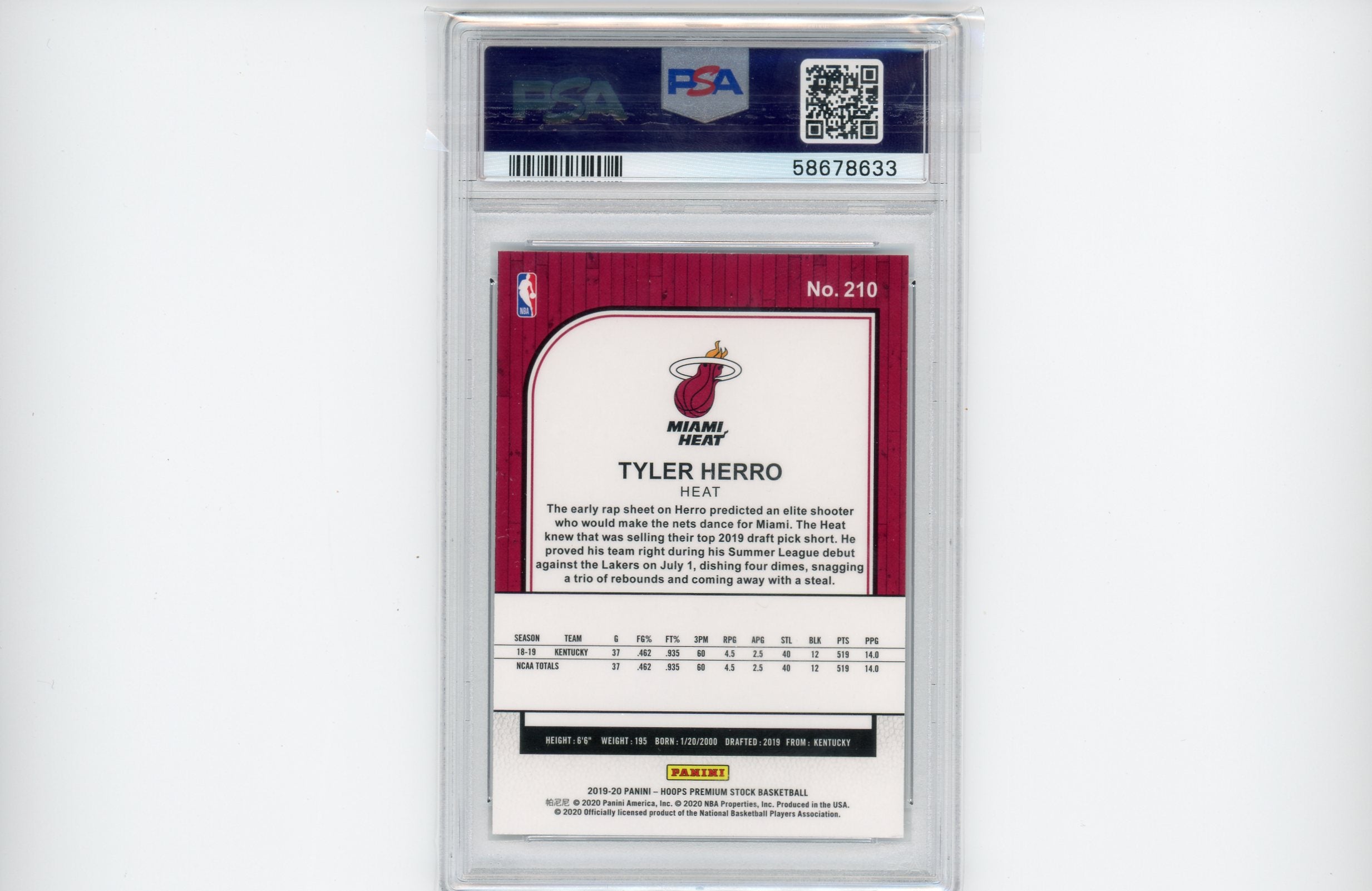 Tyler Herro 2019 Hoops Premium Stock Rookie PSA 10