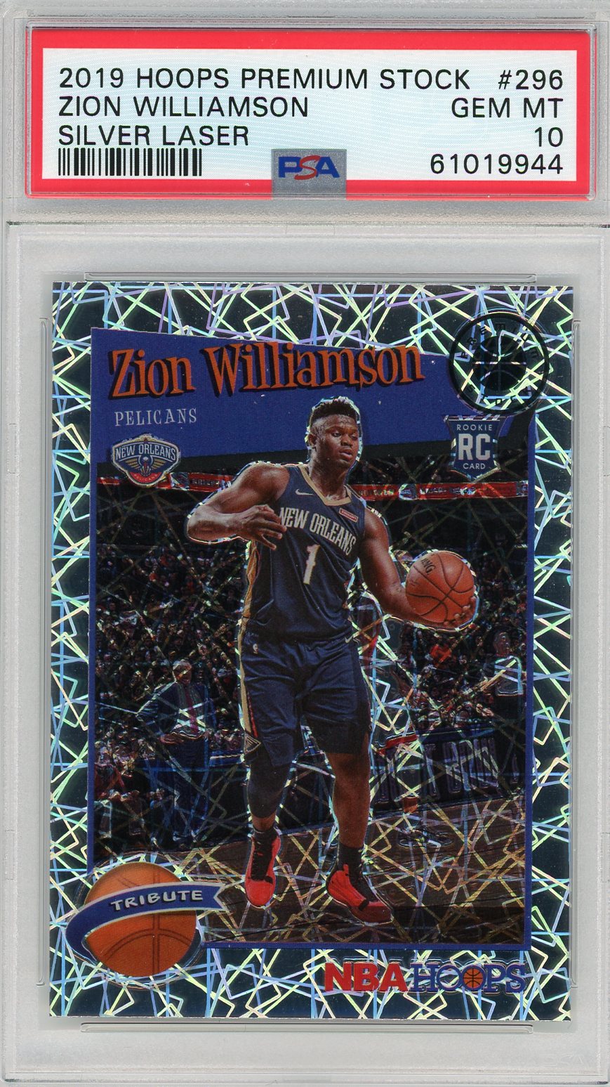 Zion Williamson 2019 Hoops Premium Stock Silver Laser Rookie PSA 10